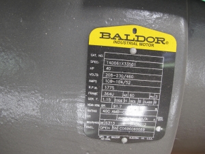 MOTOR, ELECTRIC TYPE, 40 HORSEPOWER, 460VAC 3 PHASE 60HZ ELEC RATING, 1775 RPM, 364U FRAME, 108-104/52 AMPS, DRIP PROOF ENCLOSURE, CONTINUOUS DUTY, 1.15 SERVICE FACTOR, 2-1/8" DIA SHAFT. FOOT MOUNT, WITH SLOT KEY NOTE PRIOR TO INSTALLATION, REVIEW FULL LOAD CURRENT DIFFERENCES BETWEEN REPLACEMENT MOTOR AND INSTALLED MOTOR. PART # 14D061X335G1 (W-44) LOADING & HANDLING FEE $15-